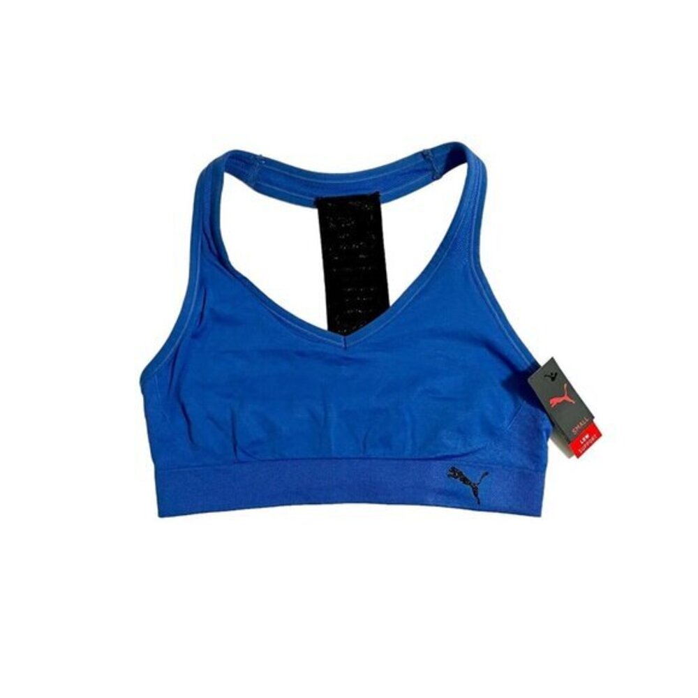 Puma Women's Sports Bra Metallic Logo Racer Back Low Logo SZ S NWT